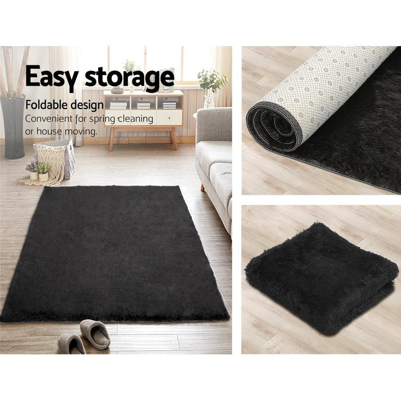 Ultra Soft Shaggy Rug Black 140cm x 200cm - Home & Garden - Rivercity House & Home Co. (ABN 18 642 972 209) - Affordable Modern Furniture Australia