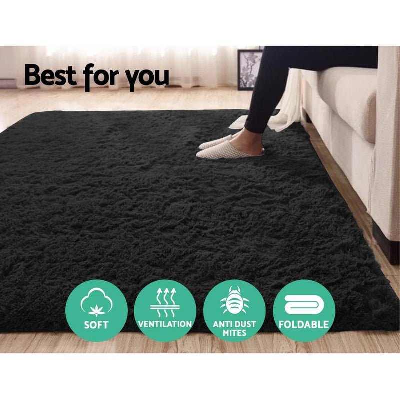 Ultra Soft Shaggy Rug Black 140cm x 200cm - Home & Garden - Rivercity House & Home Co. (ABN 18 642 972 209) - Affordable Modern Furniture Australia