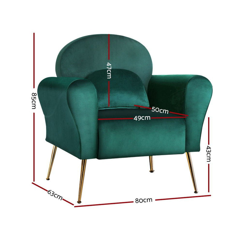 Velvet Cushion Armchair Lounge Chair Accent Green - Rivercity House & Home Co. (ABN 18 642 972 209) - Affordable Modern Furniture Australia