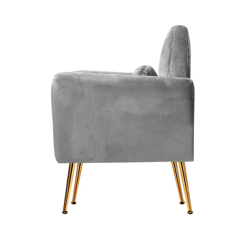 Velvet Cushion Armchair Lounge Chair Accent Grey - Rivercity House & Home Co. (ABN 18 642 972 209) - Affordable Modern Furniture Australia