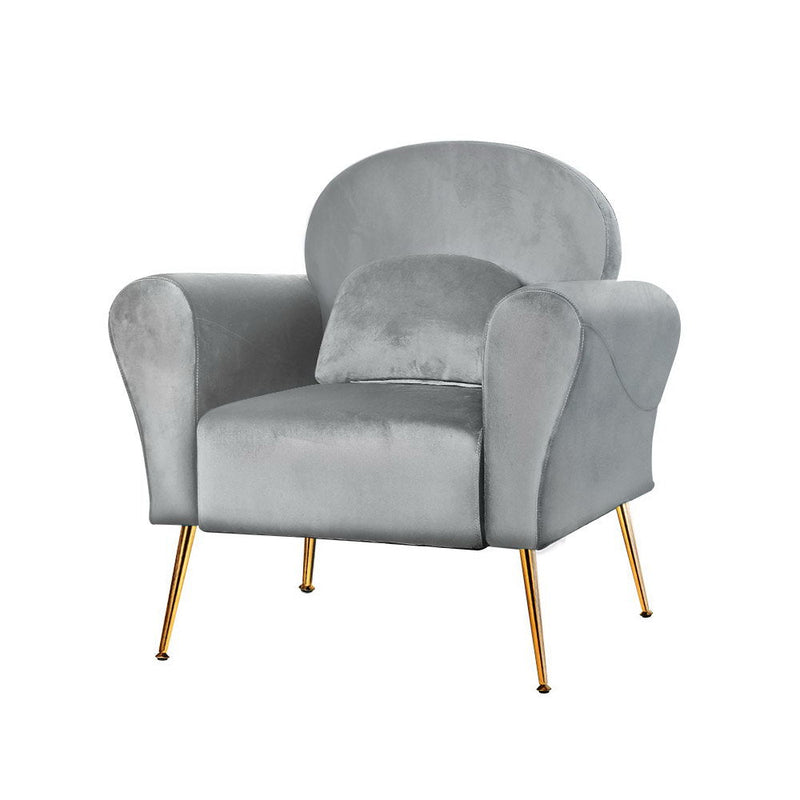 Velvet Cushion Armchair Lounge Chair Accent Grey - Rivercity House & Home Co. (ABN 18 642 972 209) - Affordable Modern Furniture Australia