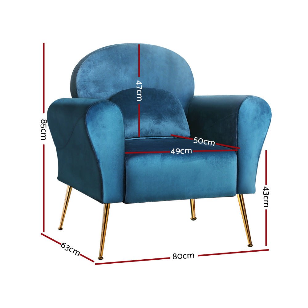 Velvet Cushion Armchair Lounge Chair Accent Navy - Rivercity House & Home Co. (ABN 18 642 972 209) - Affordable Modern Furniture Australia