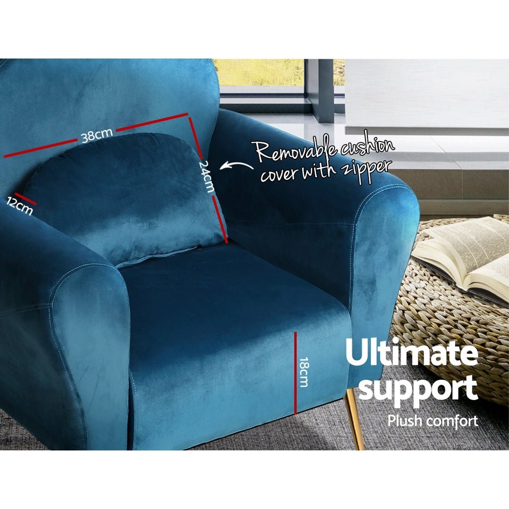 Velvet Cushion Armchair Lounge Chair Accent Navy - Rivercity House & Home Co. (ABN 18 642 972 209) - Affordable Modern Furniture Australia