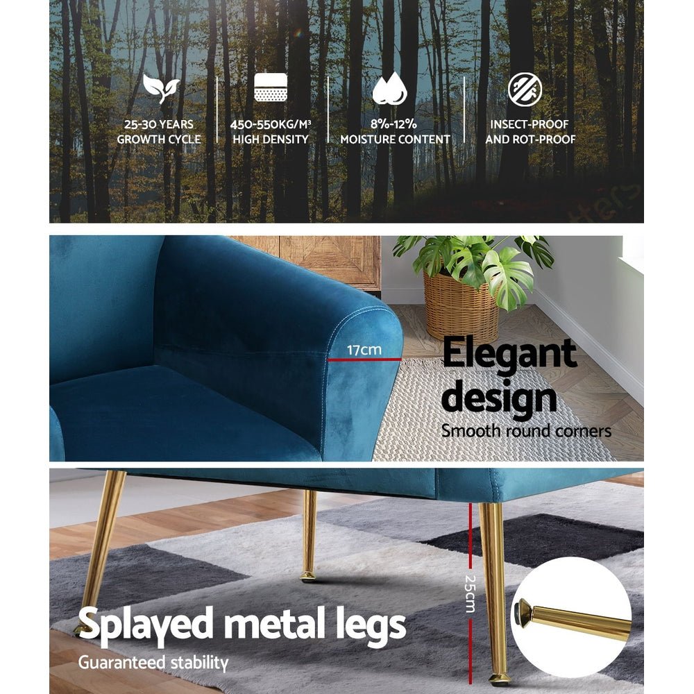 Velvet Cushion Armchair Lounge Chair Accent Navy - Rivercity House & Home Co. (ABN 18 642 972 209) - Affordable Modern Furniture Australia