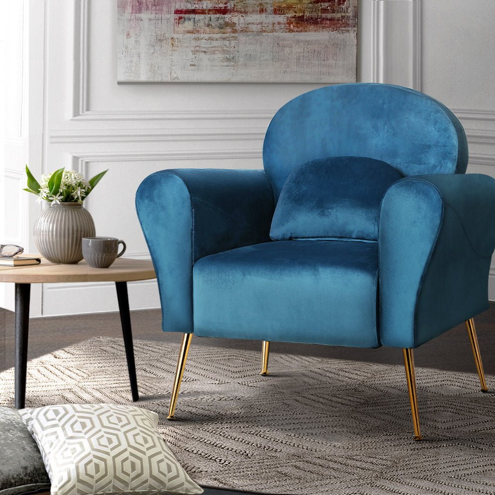Velvet Cushion Armchair Lounge Chair Accent Navy - Rivercity House & Home Co. (ABN 18 642 972 209) - Affordable Modern Furniture Australia