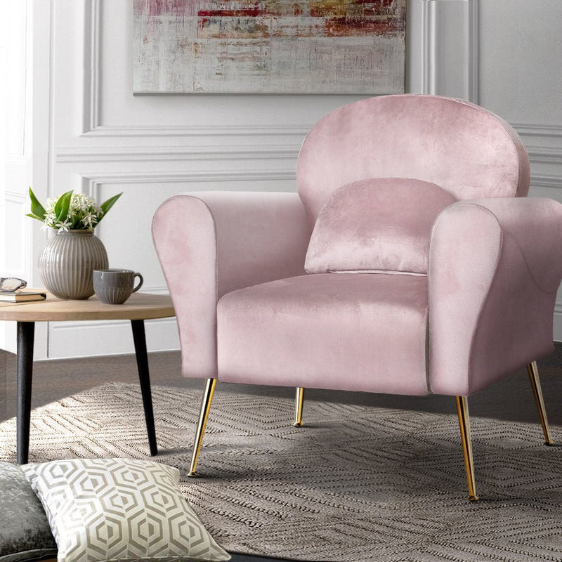 Velvet Cushion Armchair Lounge Chair Accent Pink - Rivercity House & Home Co. (ABN 18 642 972 209) - Affordable Modern Furniture Australia