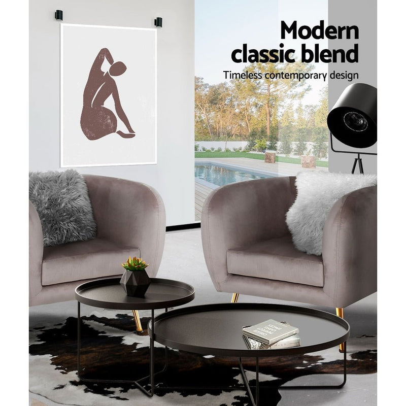 Velvet Lounge Armchair Beige - Rivercity House & Home Co. (ABN 18 642 972 209) - Affordable Modern Furniture Australia