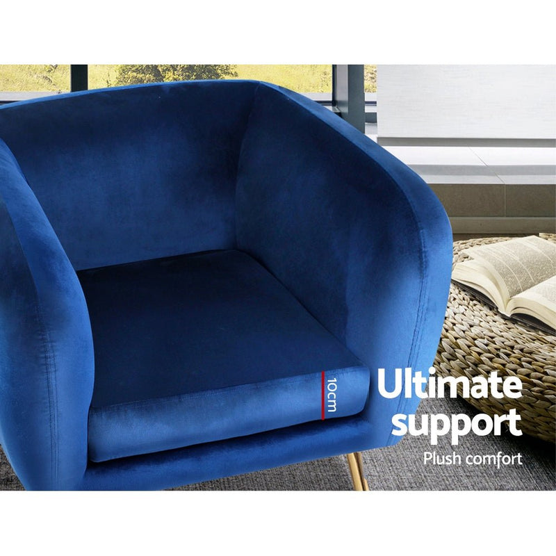 Velvet Lounge Armchair Navy - Rivercity House & Home Co. (ABN 18 642 972 209) - Affordable Modern Furniture Australia