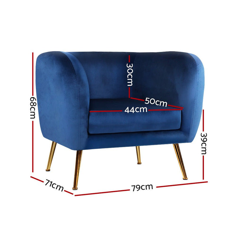 Velvet Lounge Armchair Navy - Furniture > Living Room - Rivercity House & Home Co. (ABN 18 642 972 209)