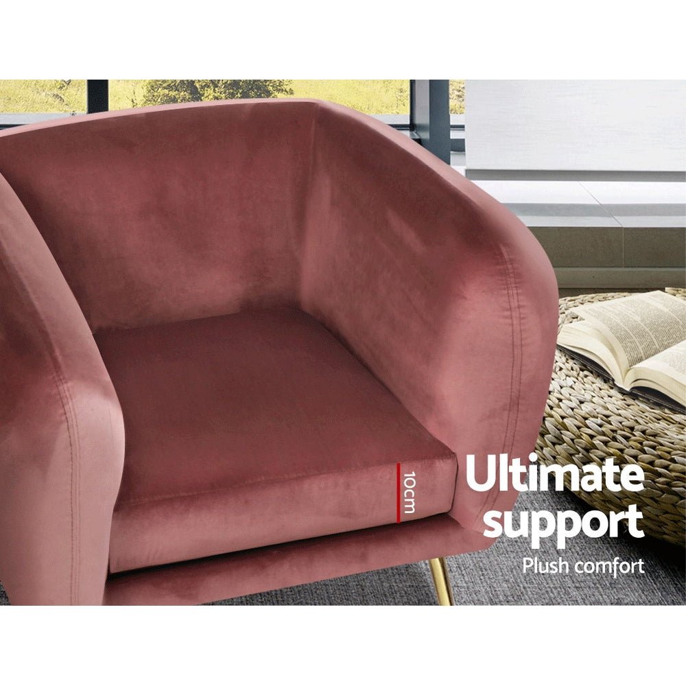 Velvet Lounge Armchair Pink - Rivercity House & Home Co. (ABN 18 642 972 209) - Affordable Modern Furniture Australia
