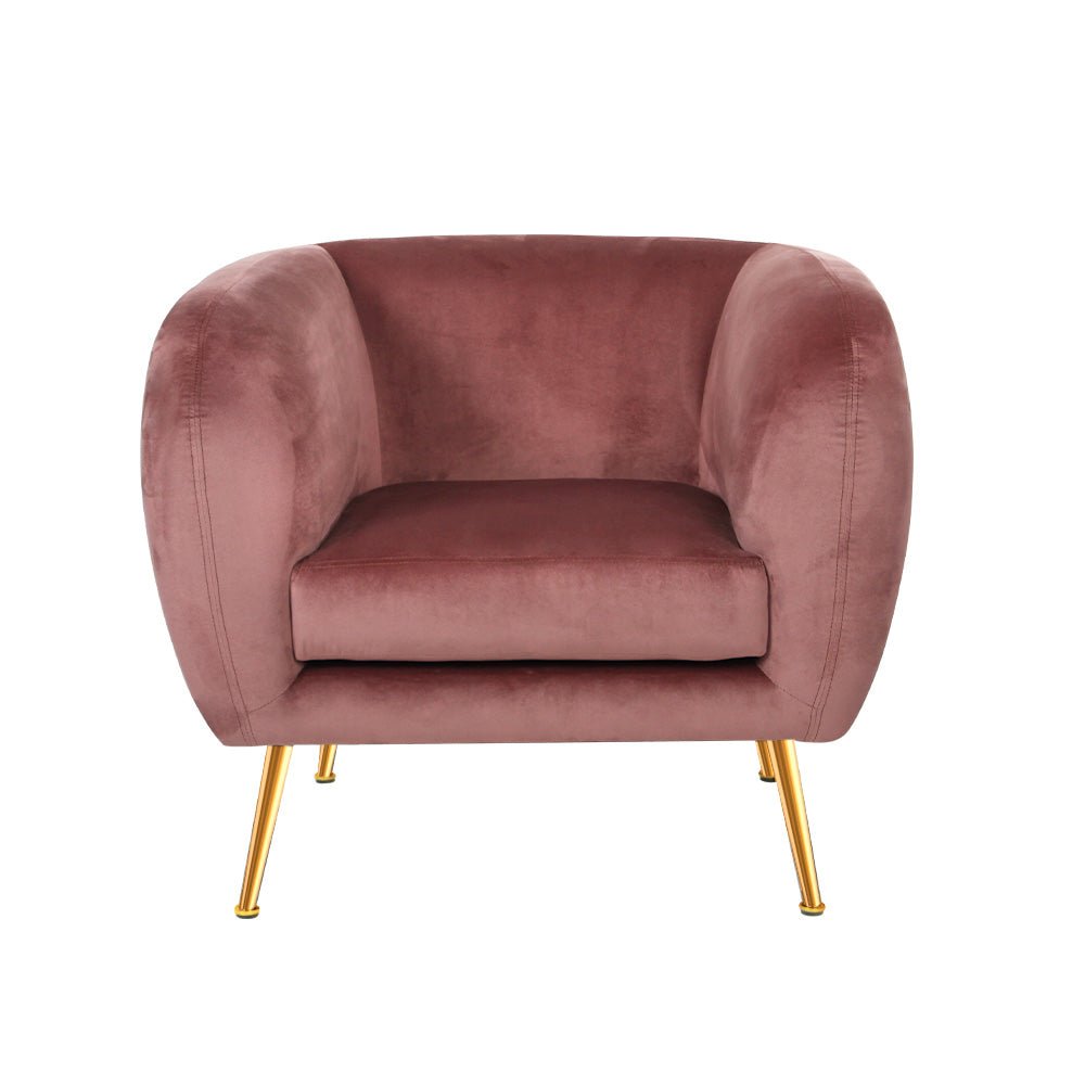 Velvet Lounge Armchair Pink - Rivercity House & Home Co. (ABN 18 642 972 209) - Affordable Modern Furniture Australia