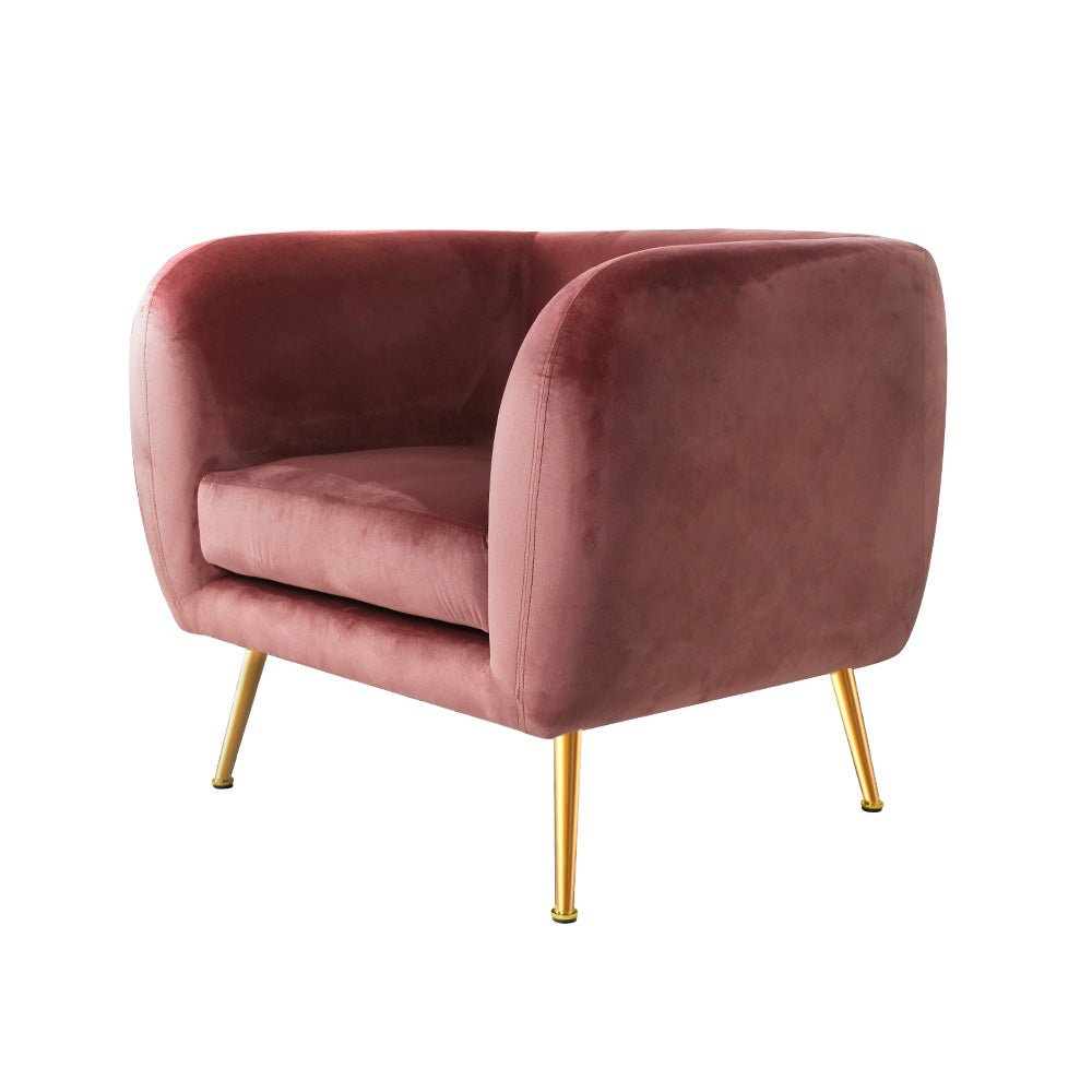Velvet Lounge Armchair Pink - Rivercity House & Home Co. (ABN 18 642 972 209) - Affordable Modern Furniture Australia