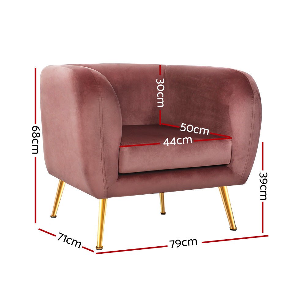 Velvet Lounge Armchair Pink - Rivercity House & Home Co. (ABN 18 642 972 209) - Affordable Modern Furniture Australia