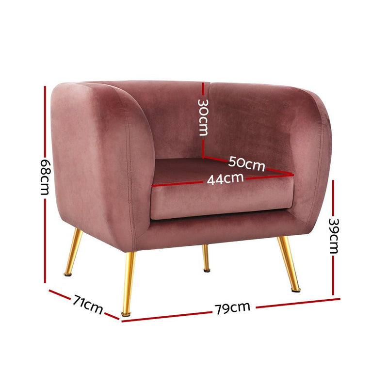 Velvet Lounge Armchair Pink - Furniture > Living Room - Rivercity House & Home Co. (ABN 18 642 972 209)