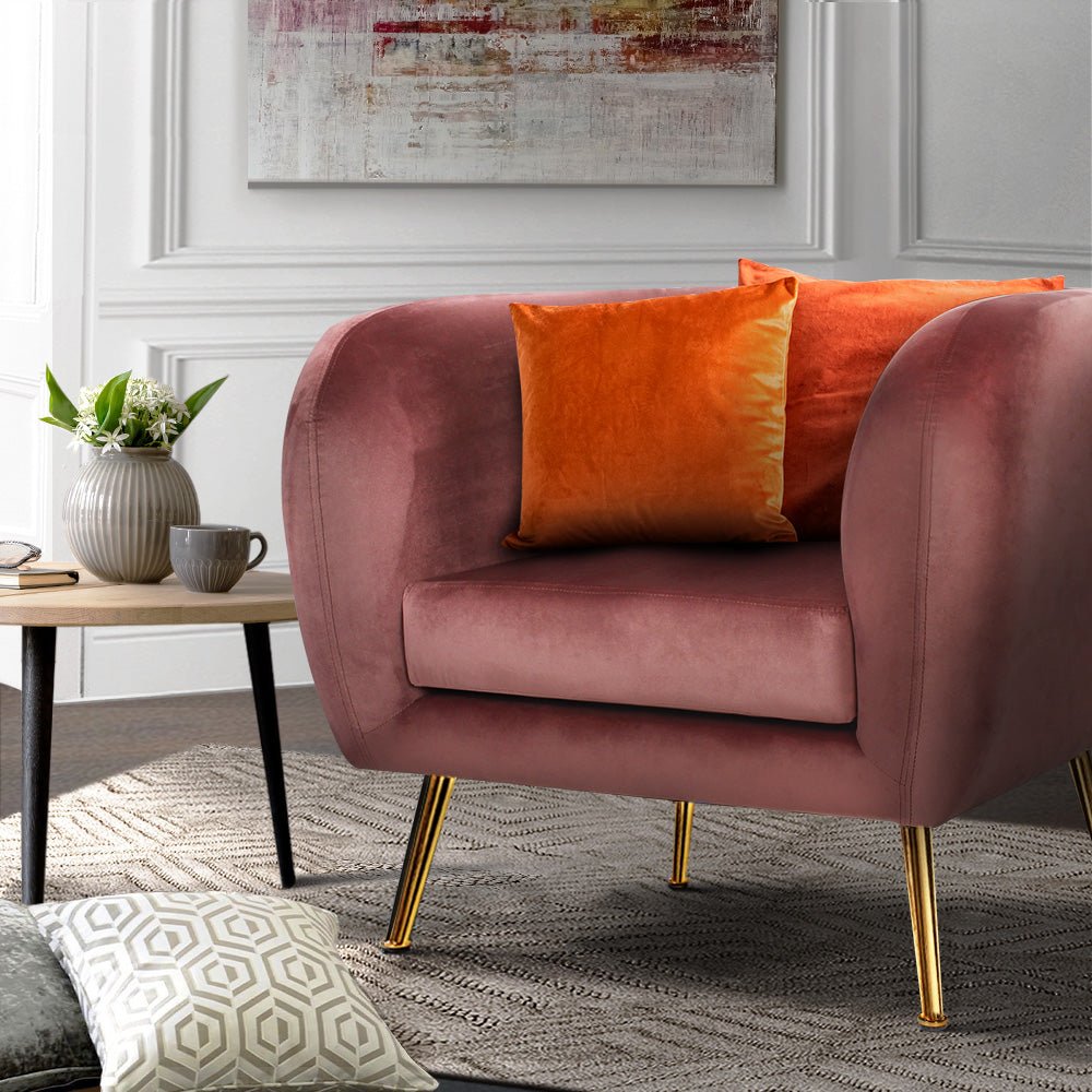 Velvet Lounge Armchair Pink - Rivercity House & Home Co. (ABN 18 642 972 209) - Affordable Modern Furniture Australia