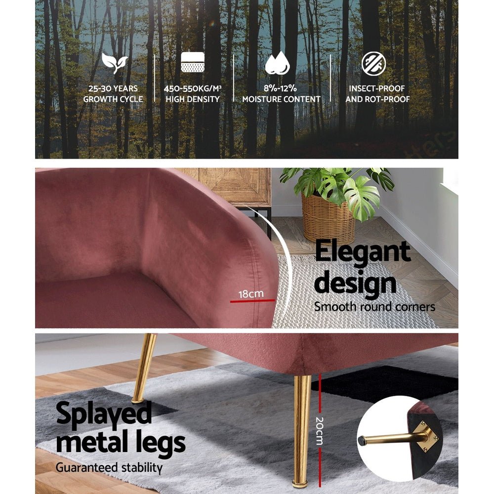 Velvet Lounge Armchair Pink - Rivercity House & Home Co. (ABN 18 642 972 209) - Affordable Modern Furniture Australia