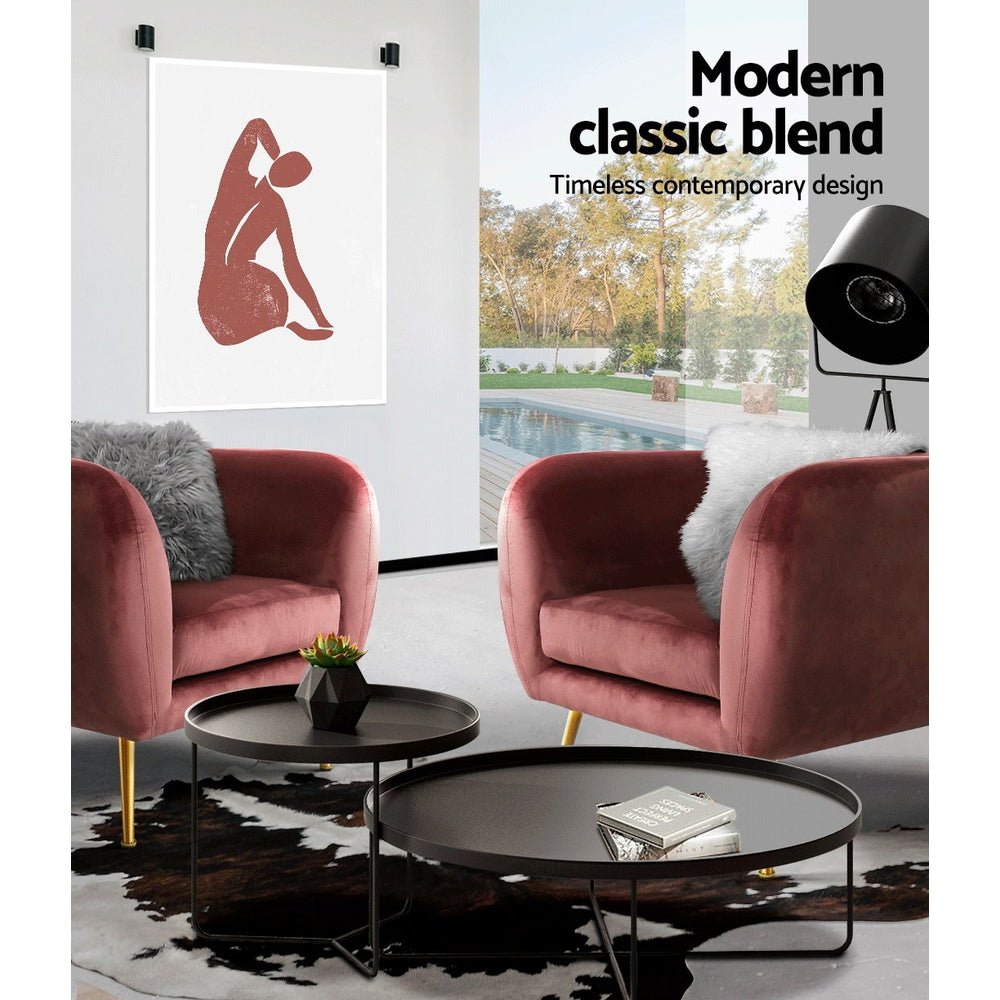 Velvet Lounge Armchair Pink - Rivercity House & Home Co. (ABN 18 642 972 209) - Affordable Modern Furniture Australia