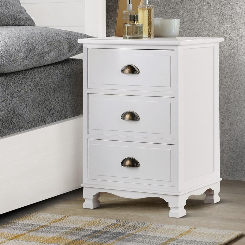 Vintage Bedside Table Chest Storage Cabinet Nightstand White - Furniture > Bedroom - Rivercity House And Home Co.