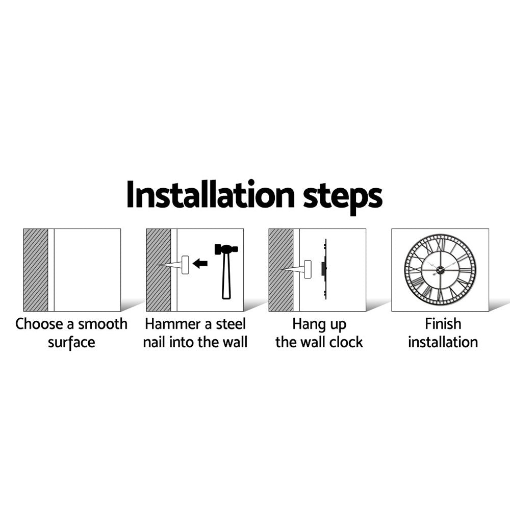 Wall Clock 60CM Large Roman Numerals Round Metal Luxury Wall Clocks Home Decor Black - Home & Garden > DIY - Rivercity House & Home Co. (ABN 18 642 972 209) - Affordable Modern Furniture Australia