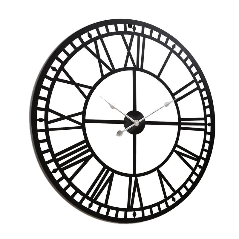 Wall Clock 60CM Large Roman Numerals Round Metal Luxury Wall Clocks Home Decor Black - Home & Garden > DIY - Rivercity House & Home Co. (ABN 18 642 972 209) - Affordable Modern Furniture Australia