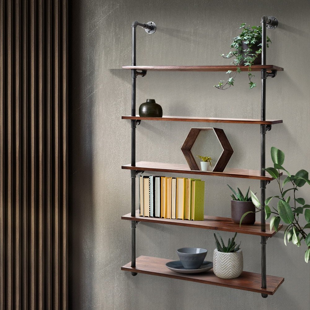 Wall Display Shelves Industrial DIY Pipe Shelf Rustic Floating Brackets - Rivercity House & Home Co. (ABN 18 642 972 209) - Affordable Modern Furniture Australia