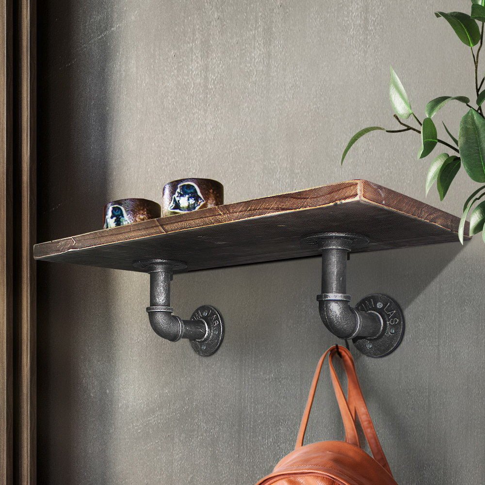 Rustic Pipe Shelf Industrial Bookshelf Brackets - Rivercity House & Home Co. (ABN 18 642 972 209) - Affordable Modern Furniture Australia