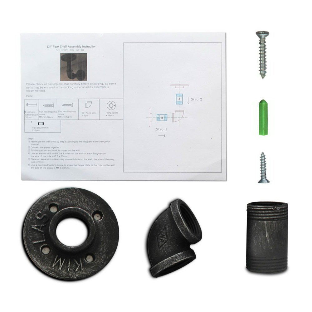 Rustic Pipe Shelf Industrial Bookshelf Brackets - Rivercity House & Home Co. (ABN 18 642 972 209) - Affordable Modern Furniture Australia