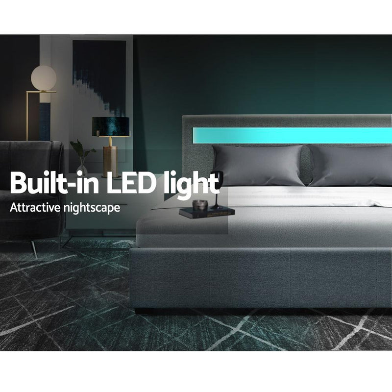 Wanda LED Storage Double Bed Frame Grey - Rivercity House & Home Co. (ABN 18 642 972 209) - Affordable Modern Furniture Australia