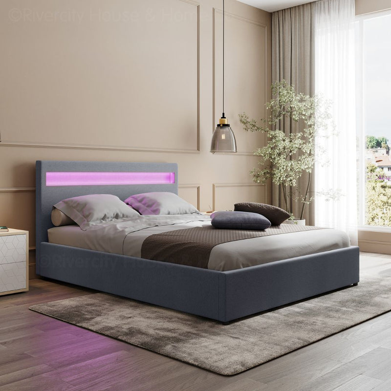 Wanda LED Storage Double Bed Frame Grey - Rivercity House & Home Co. (ABN 18 642 972 209) - Affordable Modern Furniture Australia