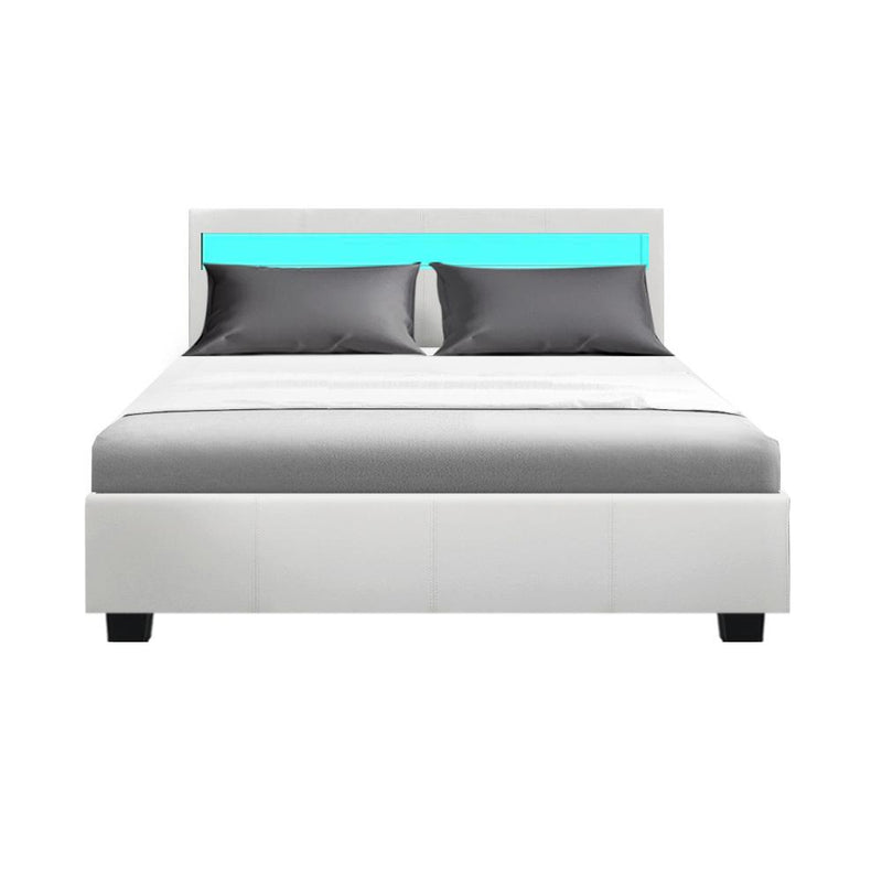 Wanda LED Storage Double Bed Frame White - Rivercity House & Home Co. (ABN 18 642 972 209) - Affordable Modern Furniture Australia