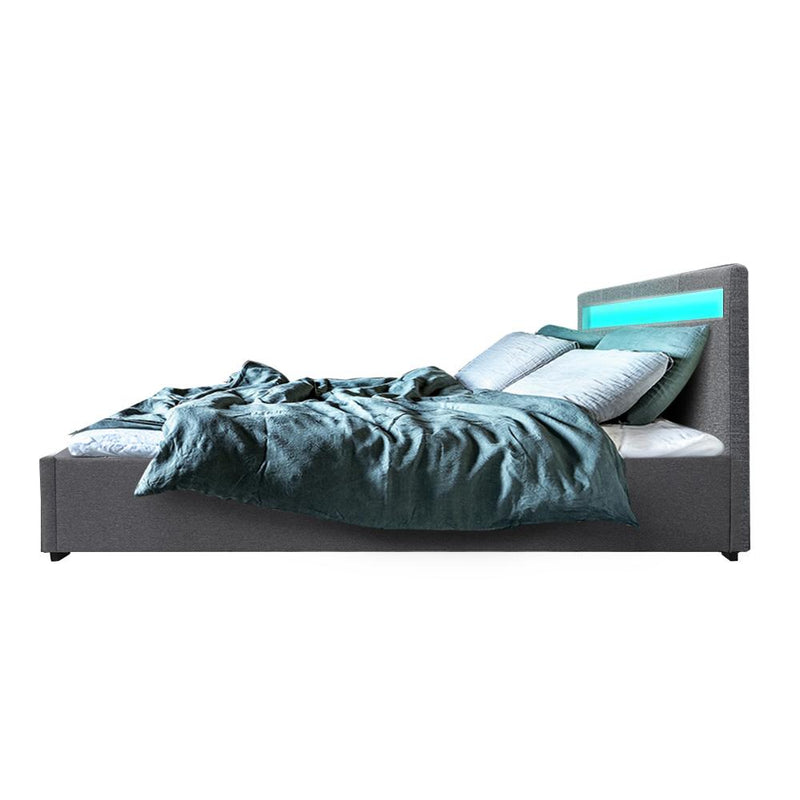 Wanda LED Storage Queen Bed Frame Grey - Rivercity House & Home Co. (ABN 18 642 972 209) - Affordable Modern Furniture Australia