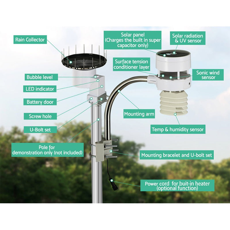 Weather Station Ultrasonic Anemometer Outdoor WiFi Rain Gauge Solar - Home & Garden > Garden Tools - Rivercity House & Home Co. (ABN 18 642 972 209) - Affordable Modern Furniture Australia