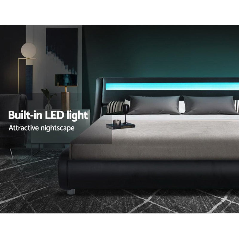 Werri LED Light Queen Bed Frame Base Black - Furniture > Bedroom - Rivercity House & Home Co. (ABN 18 642 972 209) - Affordable Modern Furniture Australia
