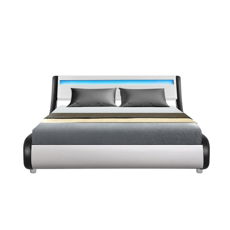 Werri LED Light Queen Bed Frame Base Black & White - Furniture > Bedroom - Rivercity House & Home Co. (ABN 18 642 972 209) - Affordable Modern Furniture Australia