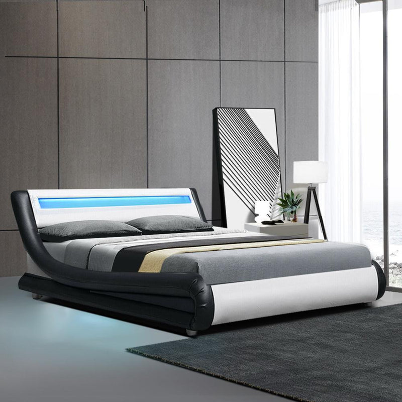 Werri LED Light Queen Bed Frame Base Black & White - Furniture > Bedroom - Rivercity House & Home Co. (ABN 18 642 972 209) - Affordable Modern Furniture Australia