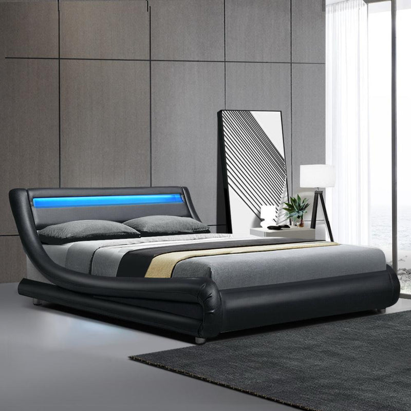 Werri PU Leather Double Bed Frame Base Black - Furniture > Bedroom - Rivercity House And Home Co.