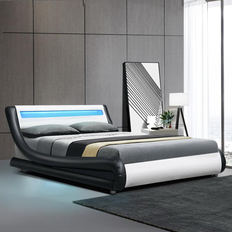 Werri PU Leather Double Bed Frame Base White & Black - Furniture > Bedroom - Rivercity House & Home Co. (ABN 18 642 972 209) - Affordable Modern Furniture Australia