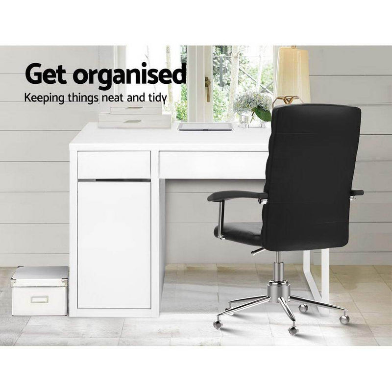 White Desk With Storage Cabinet & 2 Drawers - Furniture - Rivercity House & Home Co. (ABN 18 642 972 209) - Affordable Modern Furniture Australia