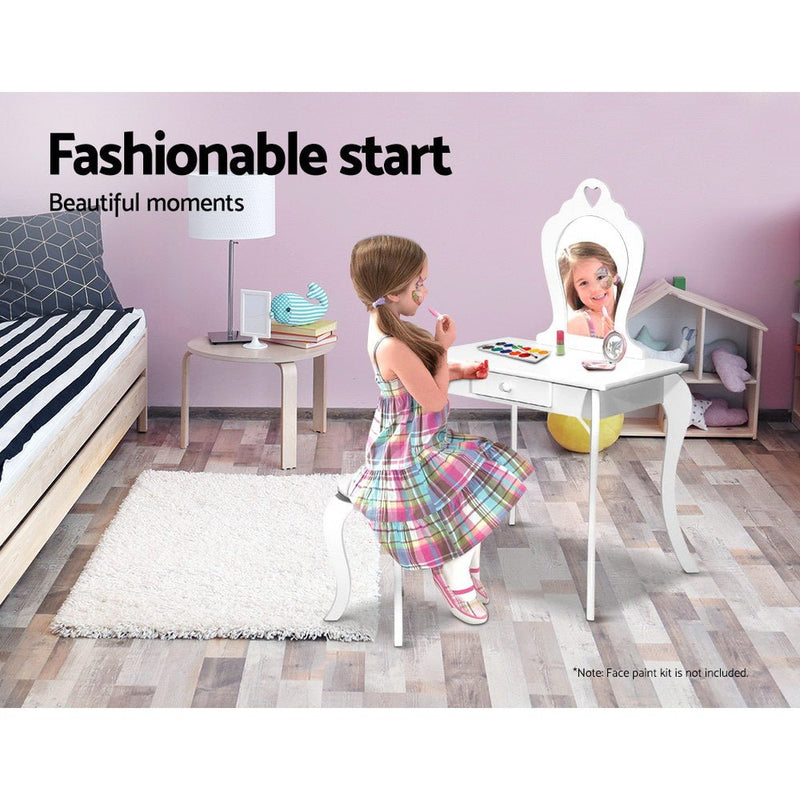 White Kids Vanity Dressing Table Stool Set Mirror Princess Children Makeup - Baby & Kids > Kid's Furniture - Rivercity House & Home Co. (ABN 18 642 972 209)