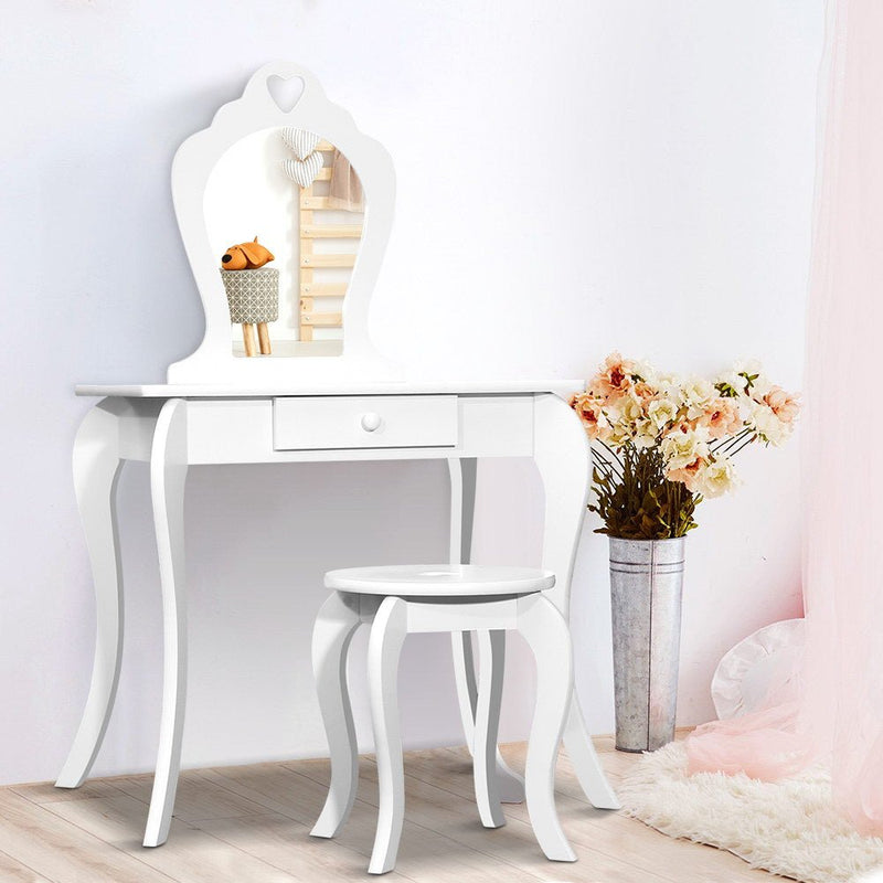 White Kids Vanity Dressing Table Stool Set Mirror Princess Children Makeup - Baby & Kids > Kid's Furniture - Rivercity House & Home Co. (ABN 18 642 972 209)
