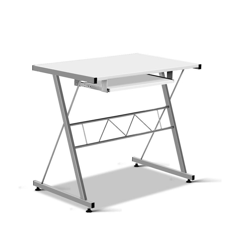 White Metal Desk with Pull Out Keyboard Table & Shelving - Furniture - Rivercity House & Home Co. (ABN 18 642 972 209) - Affordable Modern Furniture Australia