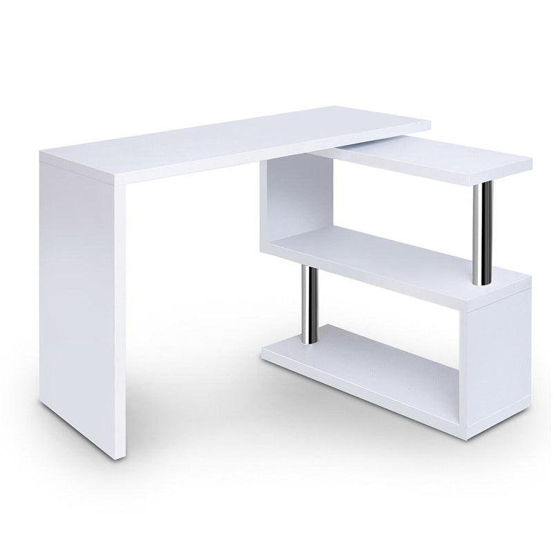 White Rotary Corner Desk with Bookshelf - Furniture - Rivercity House & Home Co. (ABN 18 642 972 209) - Affordable Modern Furniture Australia