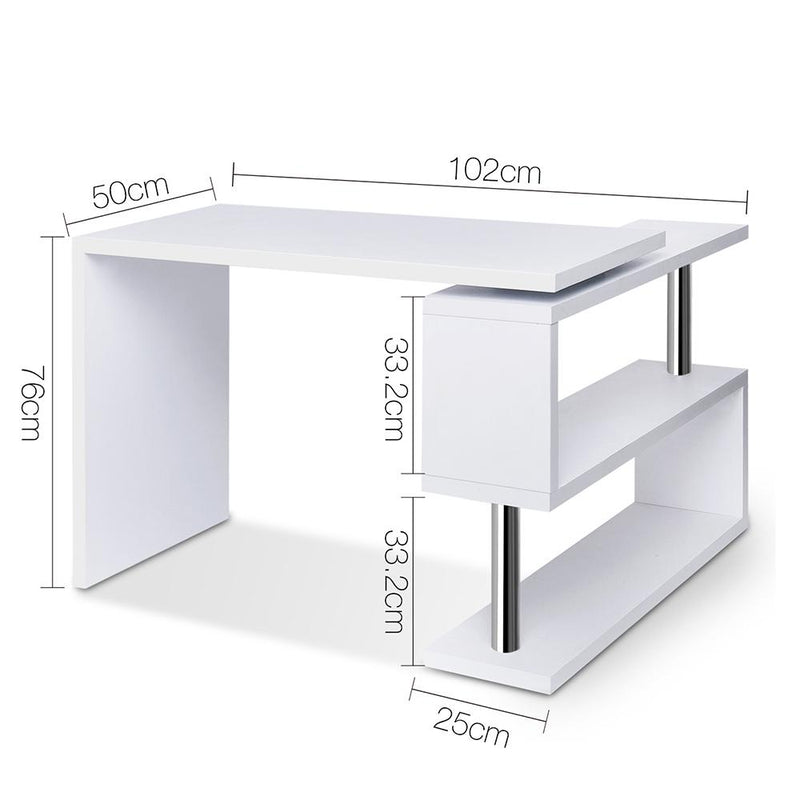 White Rotary Corner Desk with Bookshelf - Furniture - Rivercity House & Home Co. (ABN 18 642 972 209) - Affordable Modern Furniture Australia