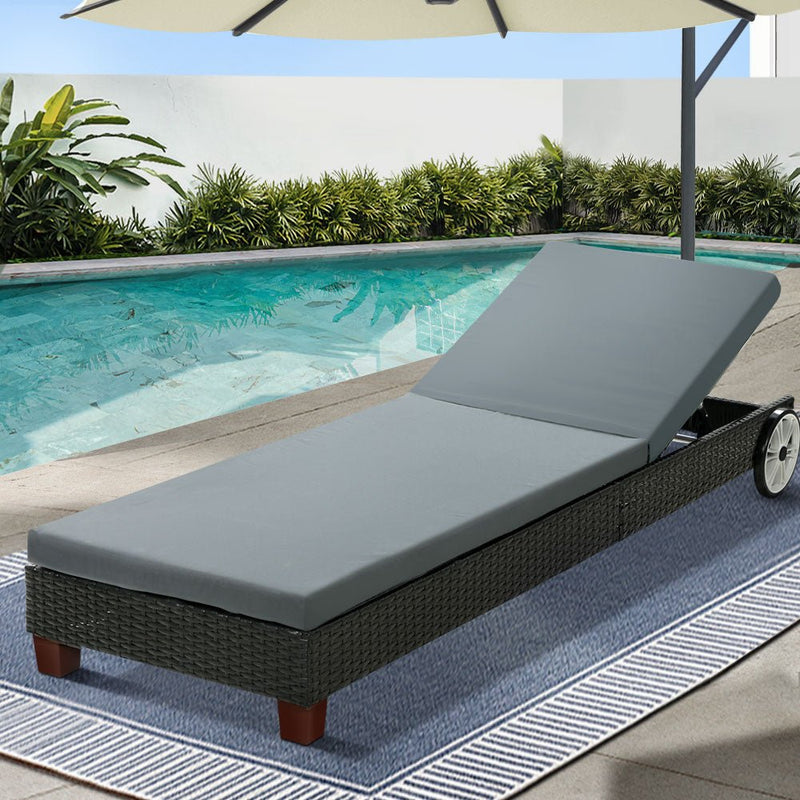 Wicker Padded Cushion Sun Lounge Black - Furniture > Outdoor - Rivercity House & Home Co. (ABN 18 642 972 209) - Affordable Modern Furniture Australia