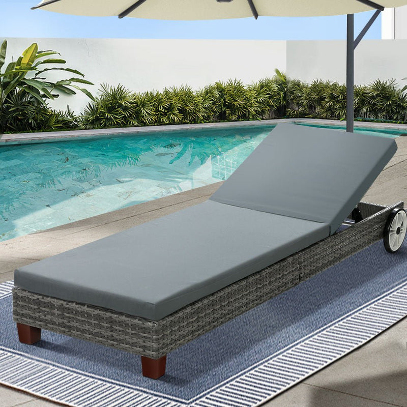 Wicker Padded Cushion Sun Lounge Grey - Furniture > Outdoor - Rivercity House & Home Co. (ABN 18 642 972 209) - Affordable Modern Furniture Australia