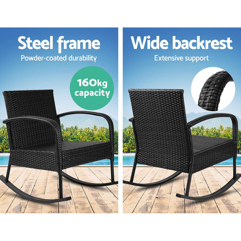 Wicker Rocking Chair (Black) - Furniture - Rivercity House & Home Co. (ABN 18 642 972 209) - Affordable Modern Furniture Australia