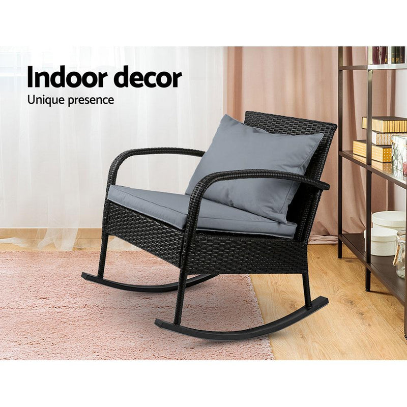 Wicker Rocking Chair (Black) - Furniture - Rivercity House & Home Co. (ABN 18 642 972 209) - Affordable Modern Furniture Australia