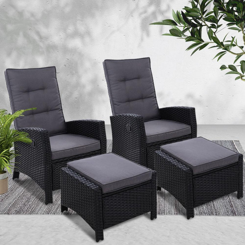 Wicker Sun lounge Recliners With Ottoman (Twin Pack) - Furniture - Rivercity House And Home Co.