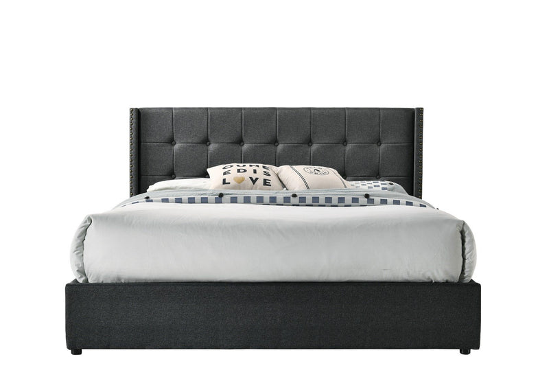 Winged Headboard Fabric Double Bed Frame Charcoal - Furniture - Rivercity House & Home Co. (ABN 18 642 972 209) - Affordable Modern Furniture Australia