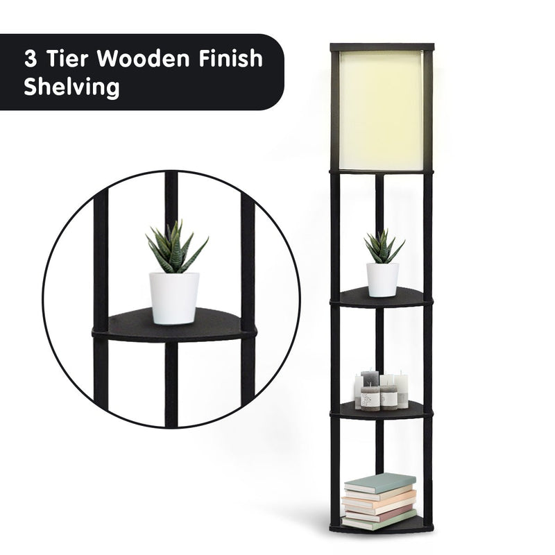 Wood Etagere Floor Lamp in Tripod Shape 3 Wooden Shelves - Home & Garden > Lighting - Rivercity House & Home Co. (ABN 18 642 972 209) - Affordable Modern Furniture Australia